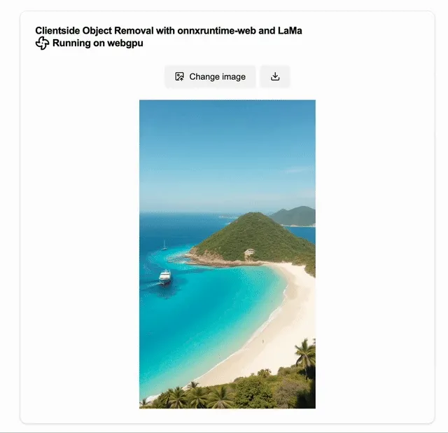 Client-side inpainting. Repo. Demo at next-lama.vercel.app