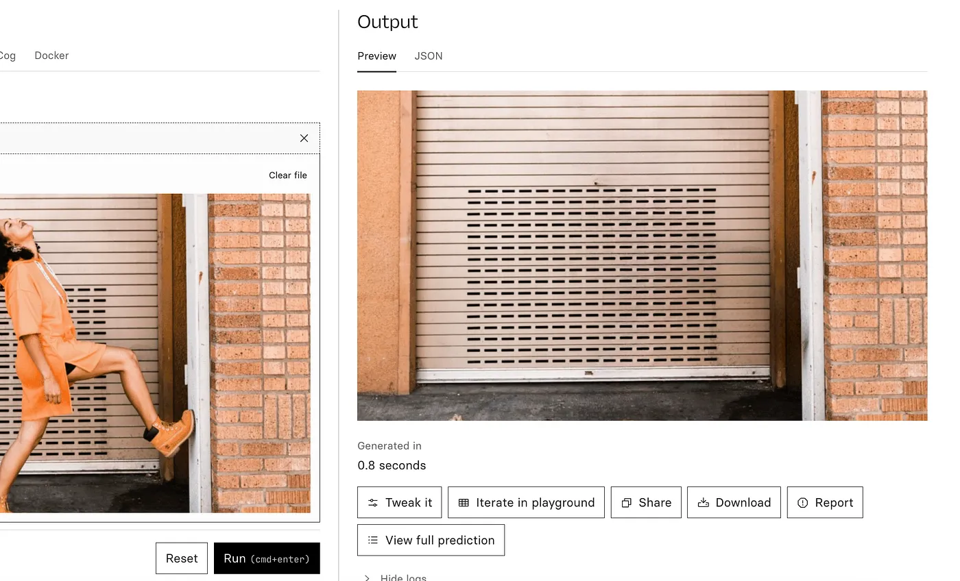 Screenshot of Replicate output.
