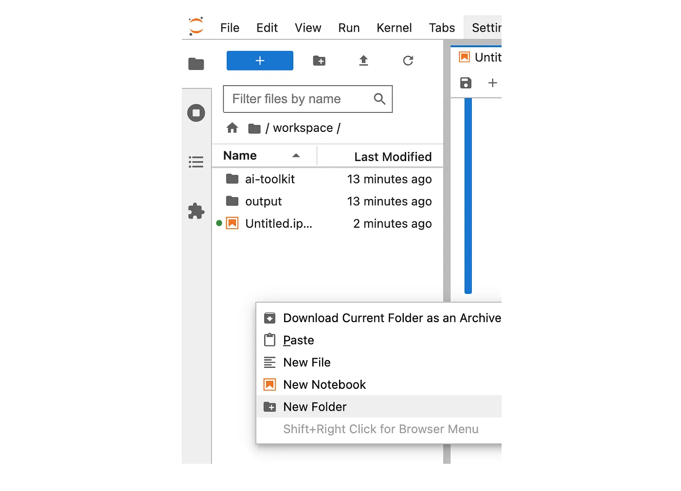 Create a new folder in Jupyter Lab