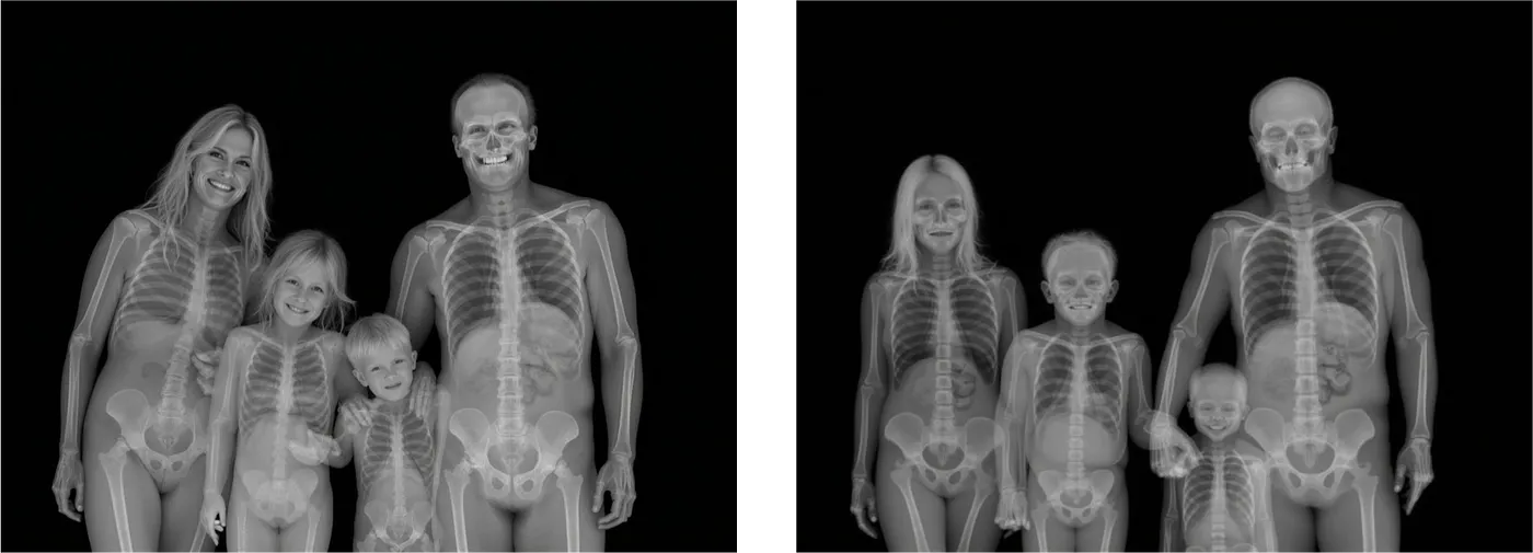 “xray of a happy family” (left) versus “xray of a family” (right)