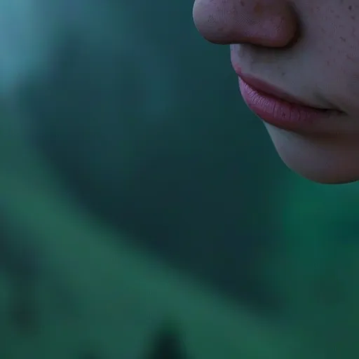 candid photo of a teenage girl with short curly red hair, intricate jewelry, holding a bouquet of flowers, interacting with nature, High angle view, on a rocky edge of a cliff overlooking a misty forested valley at dawn, Cinematic lighting with moody ambiance, From above in a high angle, Lumix GH5, in style of by Vivian Maier